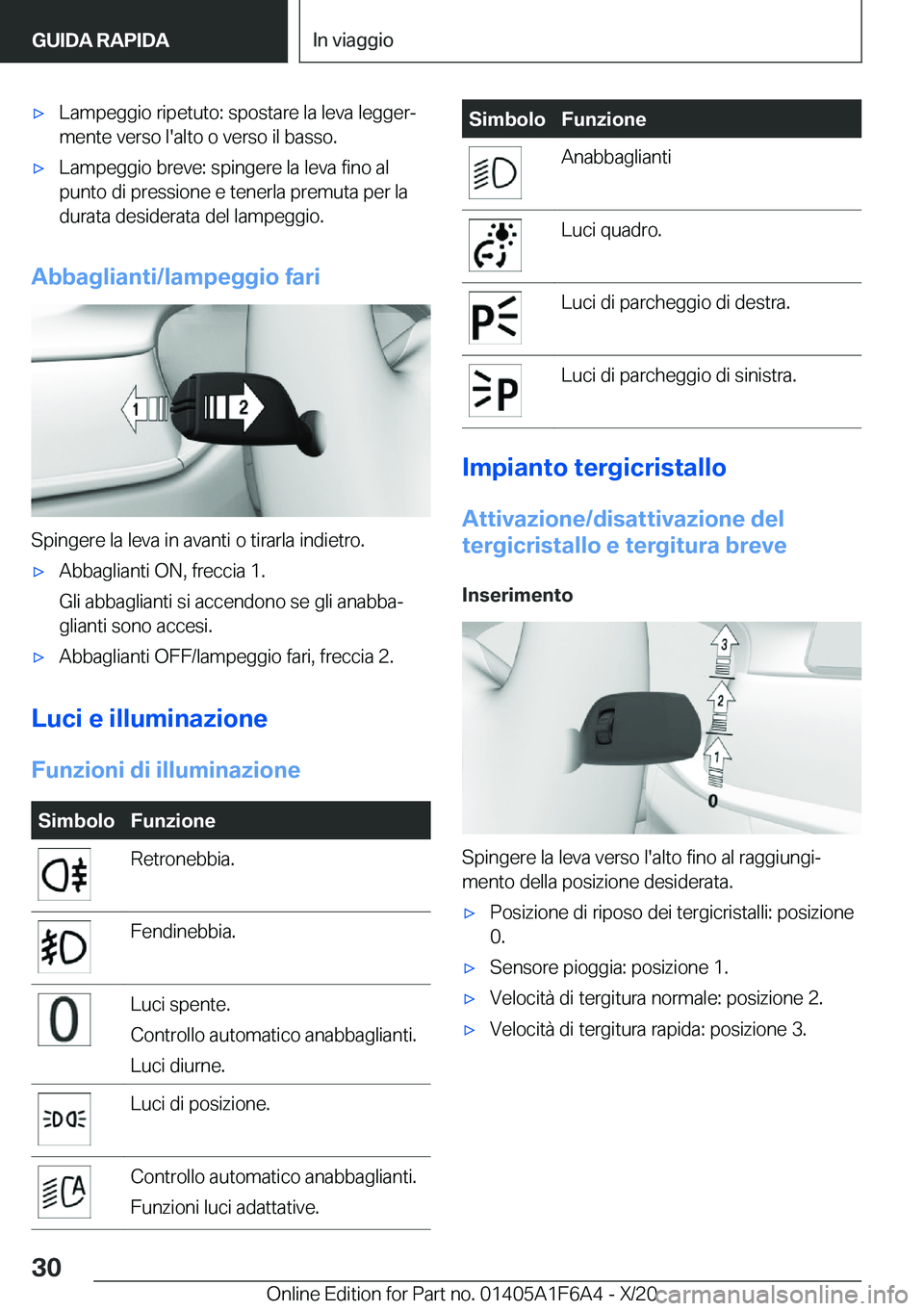 BMW X4 2021  Libretti Di Uso E manutenzione (in Italian) 'x�L�a�m�p�e�g�g�i�o��r�i�p�e�t�u�t�o�:��s�p�o�s�t�a�r�e��l�a��l�e�v�a��l�e�g�g�e�rª
�m�e�n�t�e��v�e�r�s�o��l�'�a�l�t�o��o��v�e�r�s�o��i�l��b�a�s�s�o�.'x�L�a�m�p�e�g�g�i�o��b