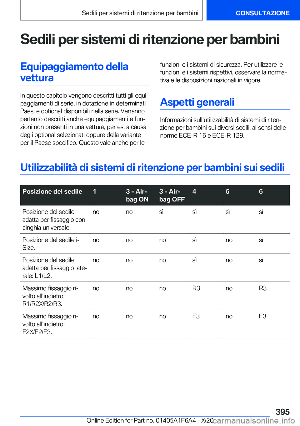 BMW X4 2021  Libretti Di Uso E manutenzione (in Italian) �S�e�d�i�l�i��p�e�r��s�i�s�t�e�m�i��d�i��r�i�t�e�n�z�i�o�n�e��p�e�r��b�a�m�b�i�n�i�E�q�u�i�p�a�g�g�i�a�m�e�n�t�o��d�e�l�l�a�v�e�t�t�u�r�a
�I�n��q�u�e�s�t�o��c�a�p�i�t�o�l�o��v�e�n�g�o�n�o��