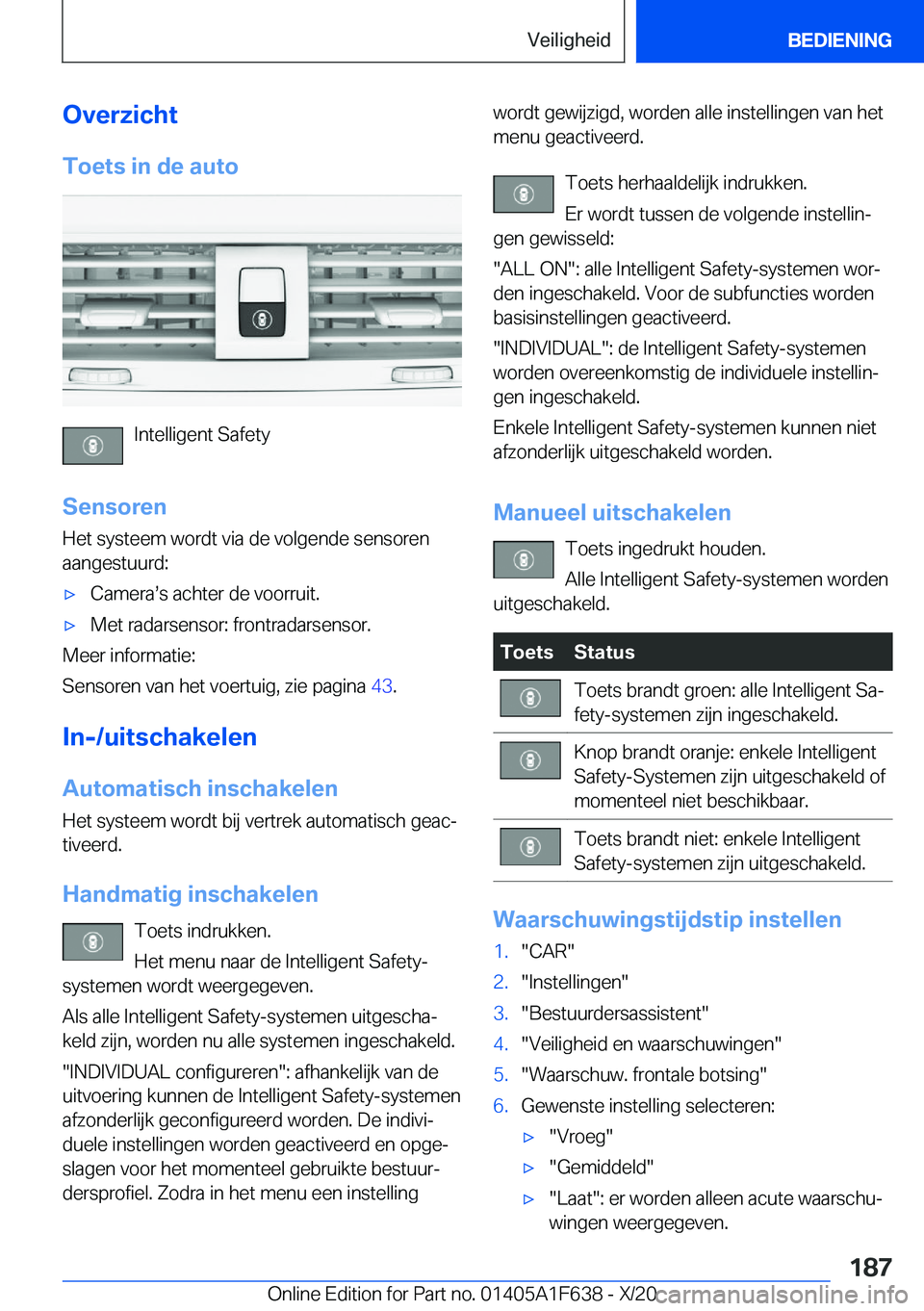 BMW X4 2021  Instructieboekjes (in Dutch) �O�v�e�r�z�i�c�h�t�T�o�e�t�s��i�n��d�e��a�u�t�o
�I�n�t�e�l�l�i�g�e�n�t��S�a�f�e�t�y
�S�e�n�s�o�r�e�n
�H�e�t��s�y�s�t�e�e�m��w�o�r�d�t��v�i�a��d�e��v�o�l�g�e�n�d�e��s�e�n�s�o�r�e�n �a�a�n�g�e