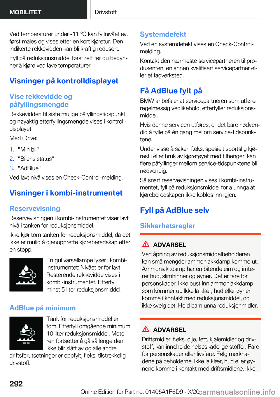 BMW X4 2021  InstruksjonsbØker (in Norwegian) �V�e�d��t�e�m�p�e�r�a�t�u�r�e�r��u�n�d�e�r��-�1�1�