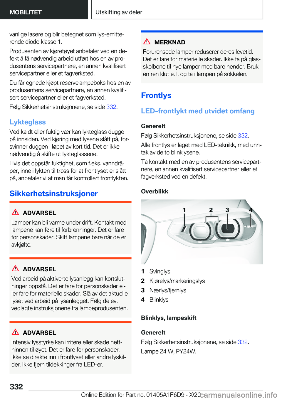 BMW X4 2021  InstruksjonsbØker (in Norwegian) �v�a�n�l�i�g�e��l�a�s�e�r�e��o�g��b�l�i�r��b�e�t�e�g�n�e�t��s�o�m��l�y�s�-�e�m�i�t�t�ej�r�e�n�d�e��d�i�o�d�e��k�l�a�s�s�e��1�.
�P�r�o�d�u�s�e�n�t�e�n��a�v��k�j�