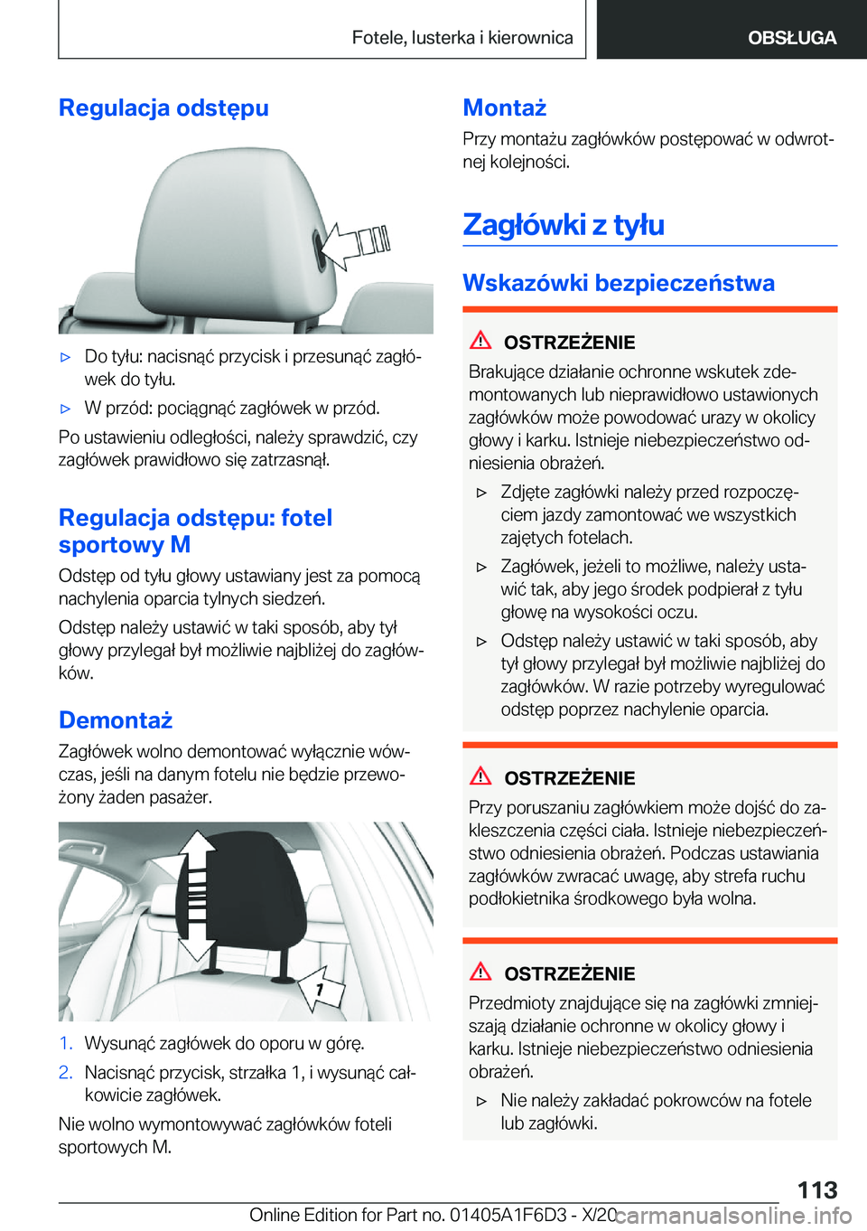 BMW X4 2021  Instrukcja obsługi (in Polish) �R�e�g�u�l�a�c�j�a��o�d�s�t�