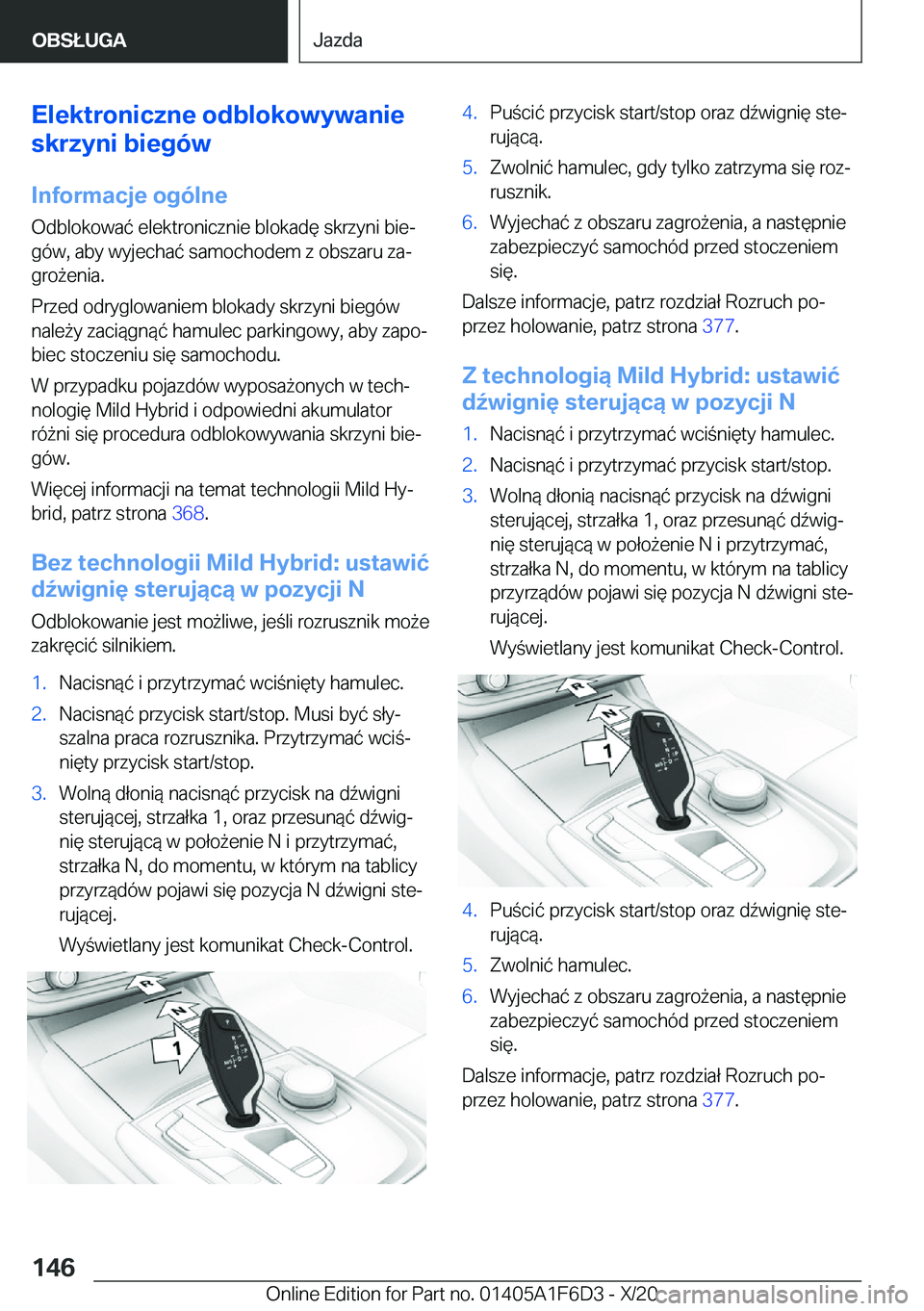 BMW X4 2021  Instrukcja obsługi (in Polish) �E�l�e�k�t�r�o�n�i�c�z�n�e��o�d�b�l�o�k�o�w�y�w�a�n�i�e
�s�k�r�z�y�n�i��b�i�e�g�