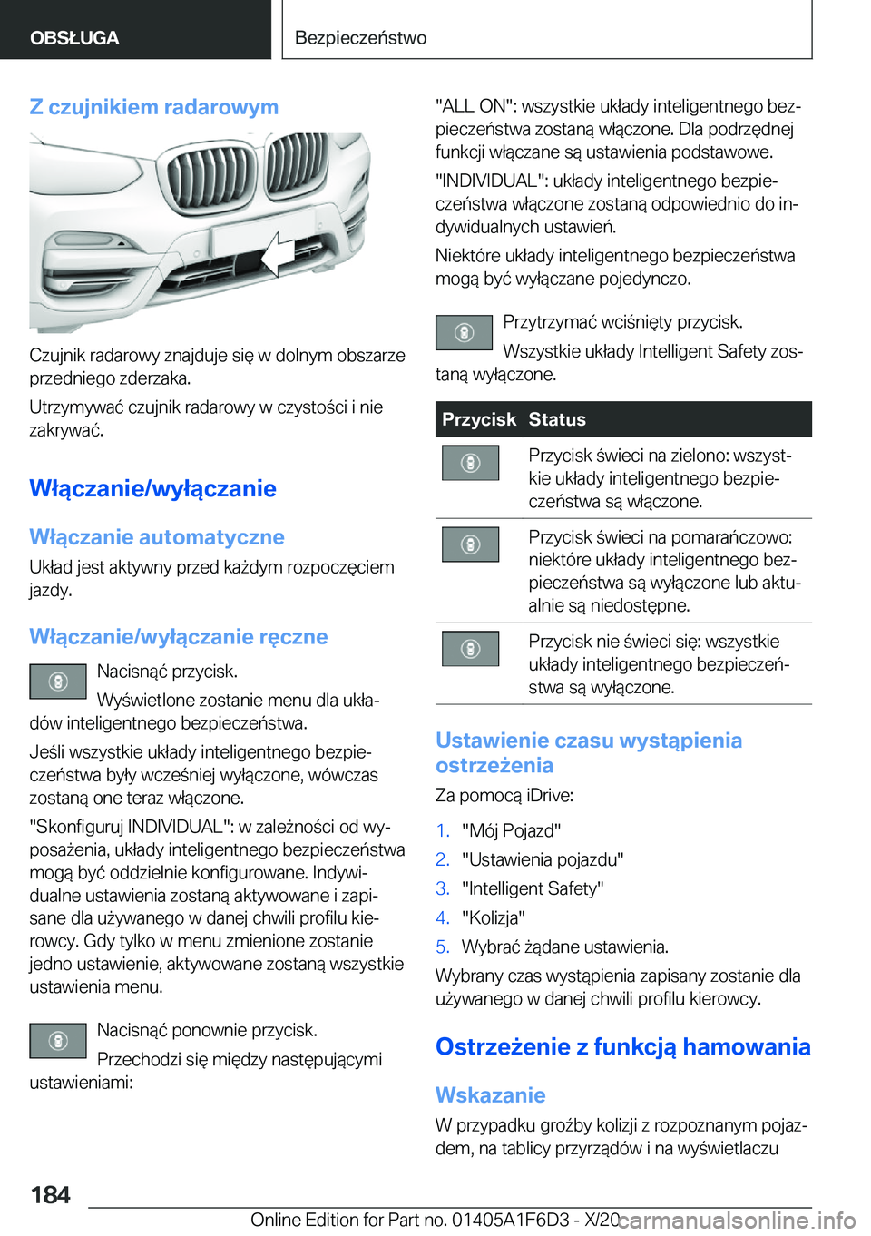BMW X4 2021  Instrukcja obsługi (in Polish) �Z��c�z�u�j�n�i�k�i�e�m��r�a�d�a�r�o�w�y�m
�C�z�u�j�n�i�k��r�a�d�a�r�o�w�y��z�n�a�j�d�u�j�e��s�i�
