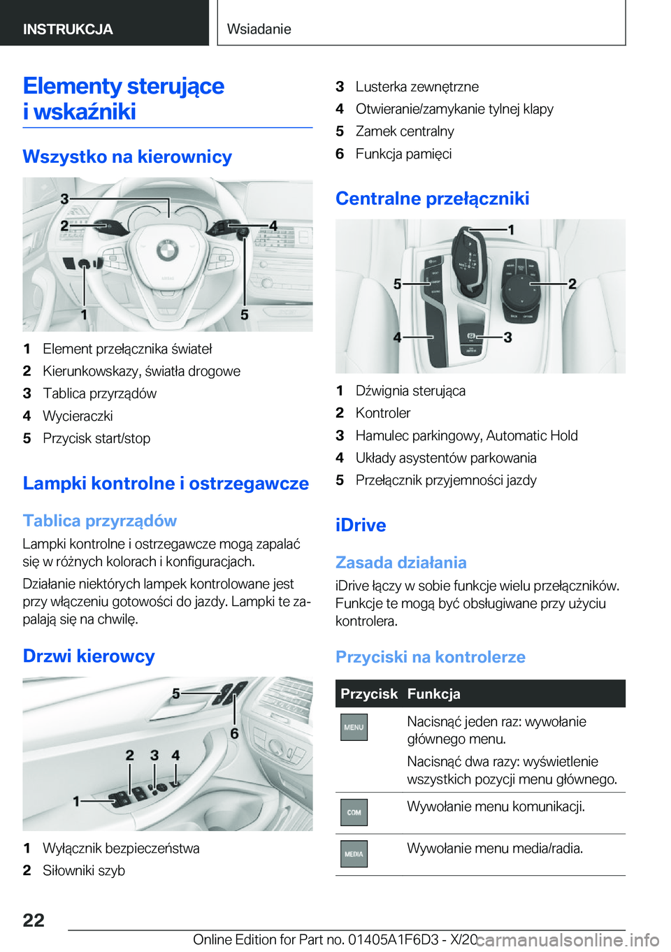 BMW X4 2021  Instrukcja obsługi (in Polish) �E�l�e�m�e�n�t�y��s�t�e�r�u�j�ą�c�e�i��w�s�k�a7�n�i�k�i
�W�s�z�y�s�t�k�o��n�a��k�i�e�r�o�w�n�i�c�y
�1�E�l�e�m�e�n�t��p�r�z�e�ł�