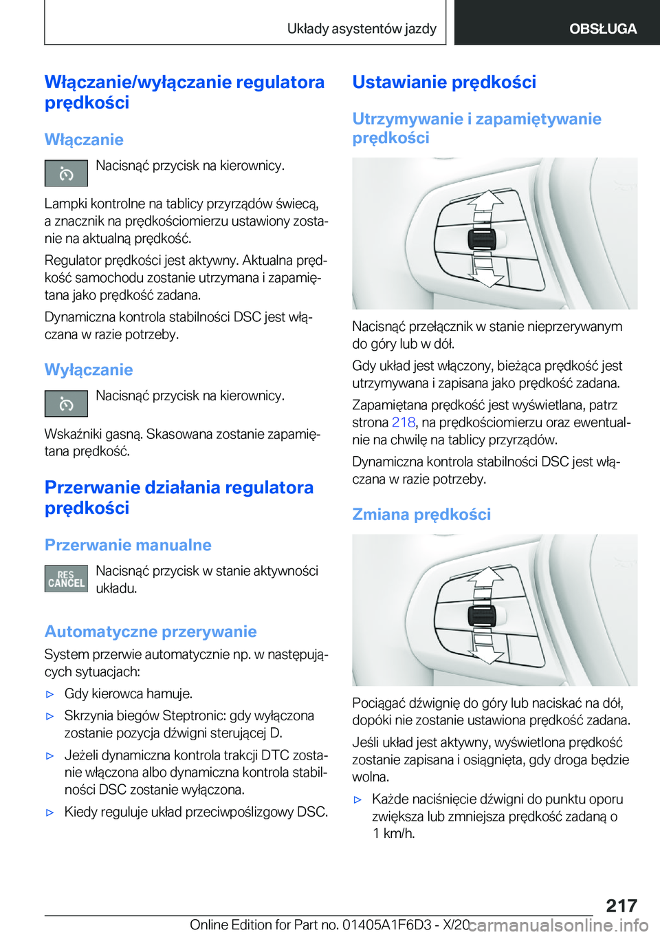 BMW X4 2021  Instrukcja obsługi (in Polish) �W�ł�ą�c�z�a�n�i�e�/�w�y�ł�ą�c�z�a�n�i�e��r�e�g�u�l�a�t�o�r�a
�p�r�