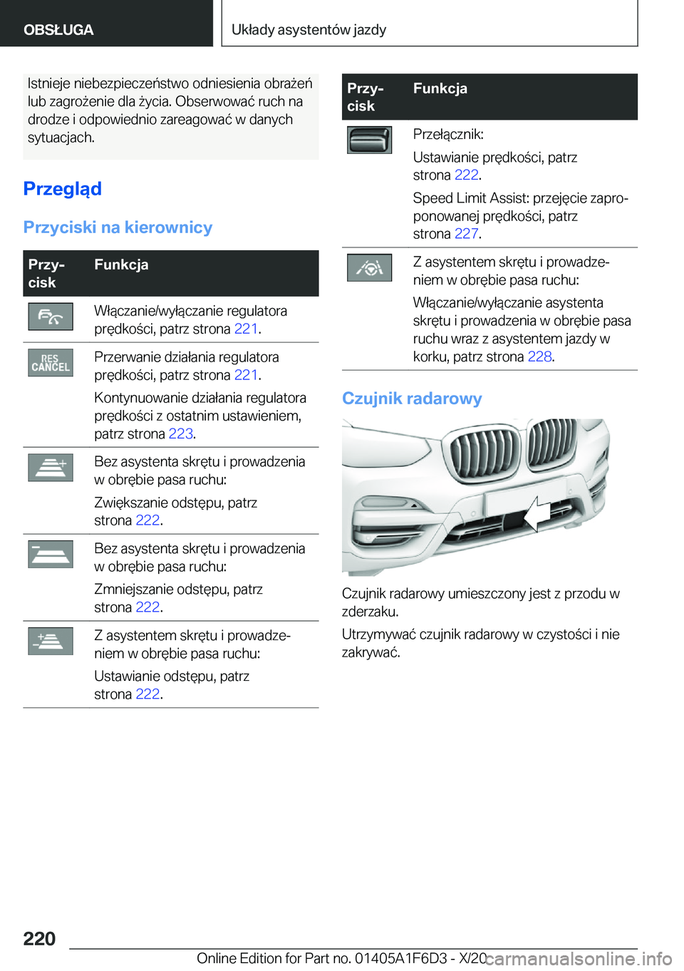 BMW X4 2021  Instrukcja obsługi (in Polish) �I�s�t�n�i�e�j�e��n�i�e�b�e�z�p�i�e�c�z�e�