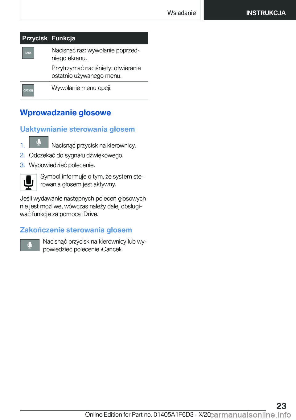 BMW X4 2021  Instrukcja obsługi (in Polish) �P�r�z�y�c�i�s�k�F�u�n�k�c�j�a�N�a�c�i�s�n�
