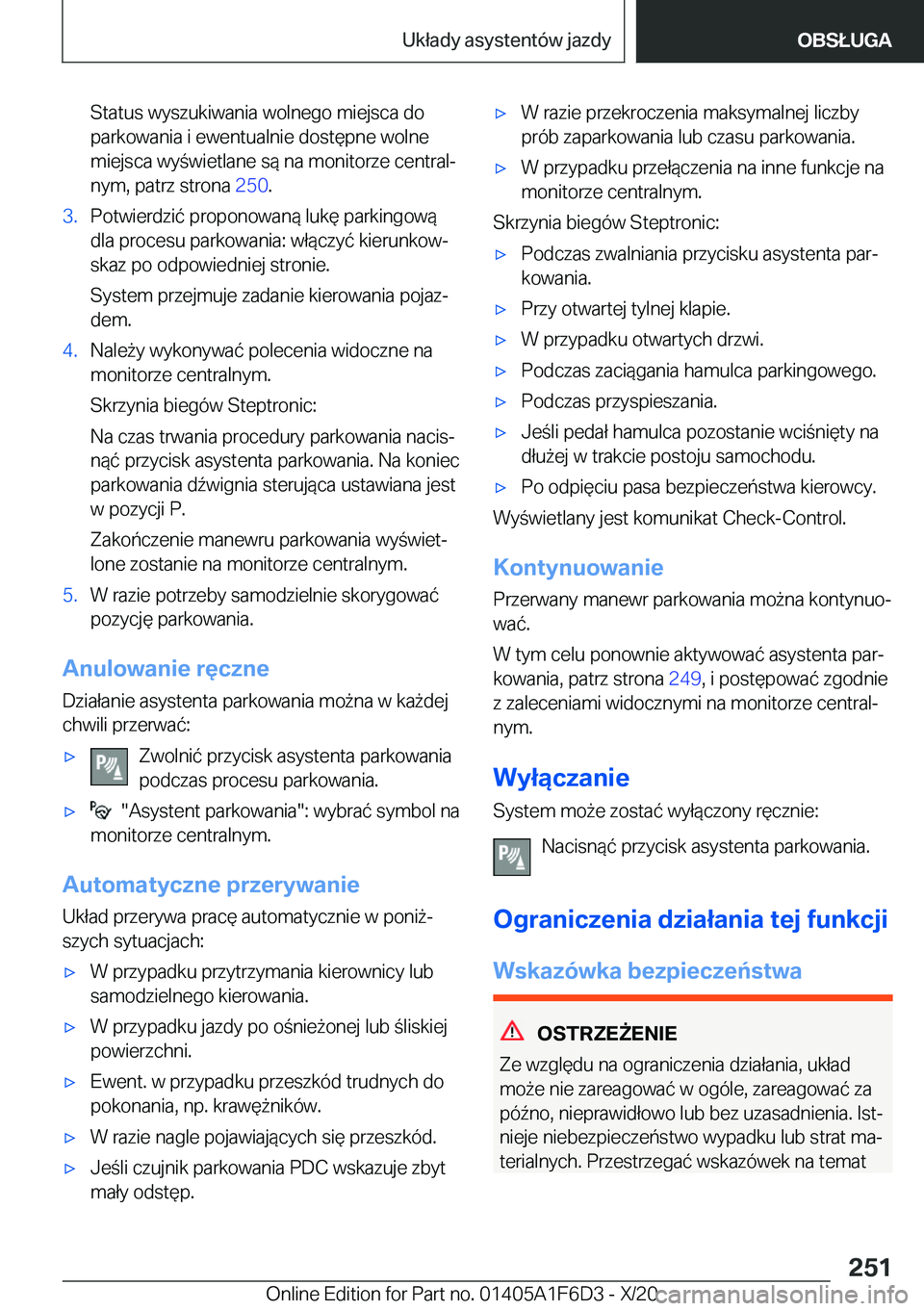 BMW X4 2021  Instrukcja obsługi (in Polish) �S�t�a�t�u�s��w�y�s�z�u�k�i�w�a�n�i�a��w�o�l�n�e�g�o��m�i�e�j�s�c�a��d�o�p�a�r�k�o�w�a�n�i�a��i��e�w�e�n�t�u�a�l�n�i�e��d�o�s�t�
