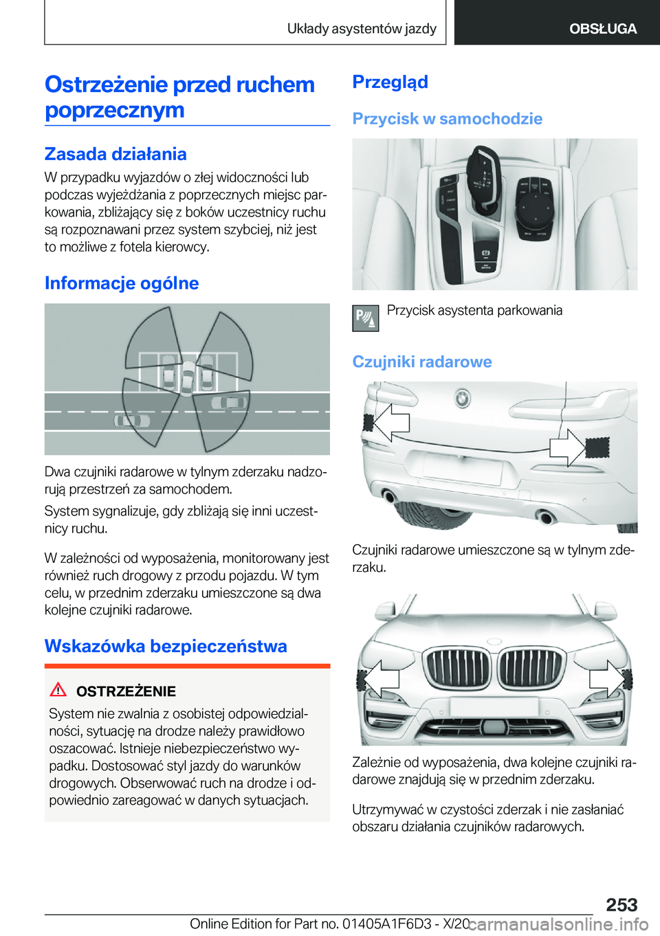BMW X4 2021  Instrukcja obsługi (in Polish) �O�s�t�r�z�e9�e�n�i�e��p�r�z�e�d��r�u�c�h�e�m�p�o�p�r�z�e�c�z�n�y�m
�Z�a�s�a�d�a��d�z�i�a�ł�a�n�i�a
�W��p�r�z�y�p�a�d�k�u��w�y�j�a�z�d�
