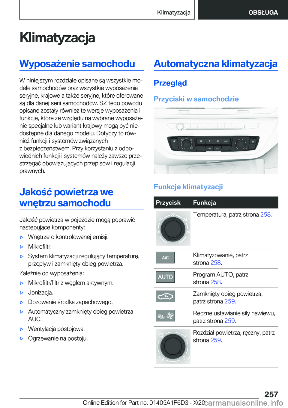 BMW X4 2021  Instrukcja obsługi (in Polish) �K�l�i�m�a�t�y�z�a�c�j�a�W�y�p�o�s�a9�e�n�i�e��s�a�m�o�c�h�o�d�u
�W��n�i�n�i�e�j�s�z�y�m��r�o�z�d�z�i�a�l�e��o�p�i�s�a�n�e��s�