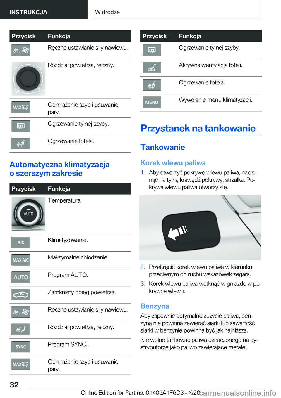 BMW X4 2021  Instrukcja obsługi (in Polish) �P�r�z�y�c�i�s�k�F�u�n�k�c�j�a�R�