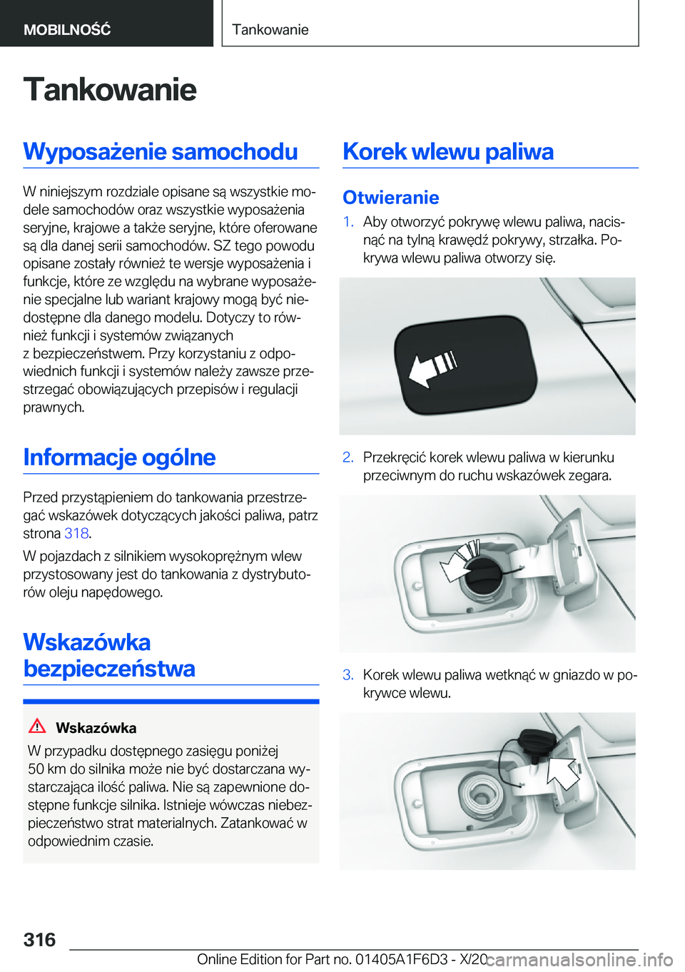 BMW X4 2021  Instrukcja obsługi (in Polish) �T�a�n�k�o�w�a�n�i�e�W�y�p�o�s�a9�e�n�i�e��s�a�m�o�c�h�o�d�u
�W��n�i�n�i�e�j�s�z�y�m��r�o�z�d�z�i�a�l�e��o�p�i�s�a�n�e��s�
