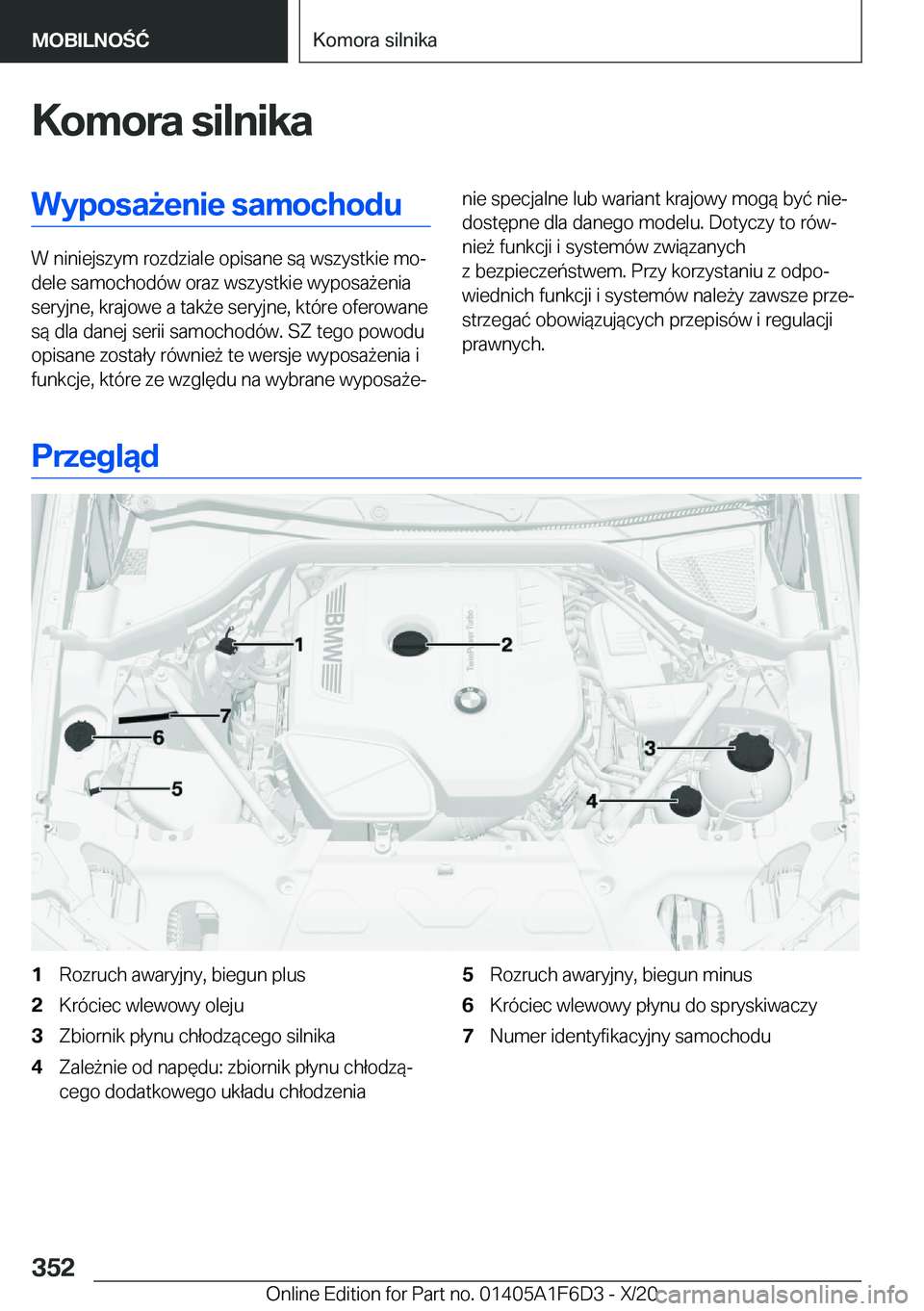 BMW X4 2021  Instrukcja obsługi (in Polish) �K�o�m�o�r�a��s�i�l�n�i�k�a�W�y�p�o�s�a9�e�n�i�e��s�a�m�o�c�h�o�d�u
�W��n�i�n�i�e�j�s�z�y�m��r�o�z�d�z�i�a�l�e��o�p�i�s�a�n�e��s�