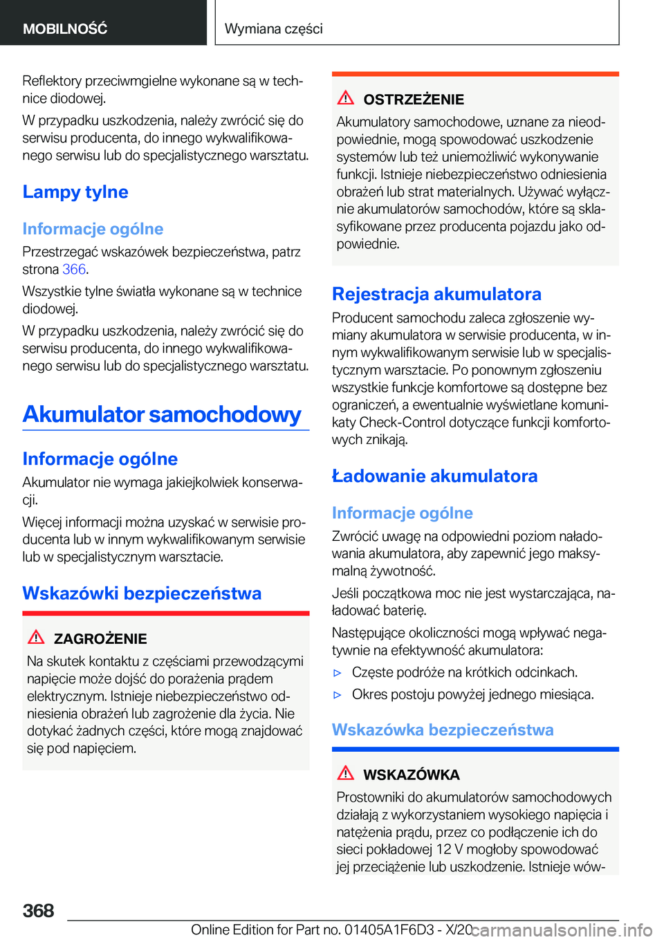 BMW X4 2021  Instrukcja obsługi (in Polish) �R�e�f�l�e�k�t�o�r�y��p�r�z�e�c�i�w�m�g�i�e�l�n�e��w�y�k�o�n�a�n�e��s�