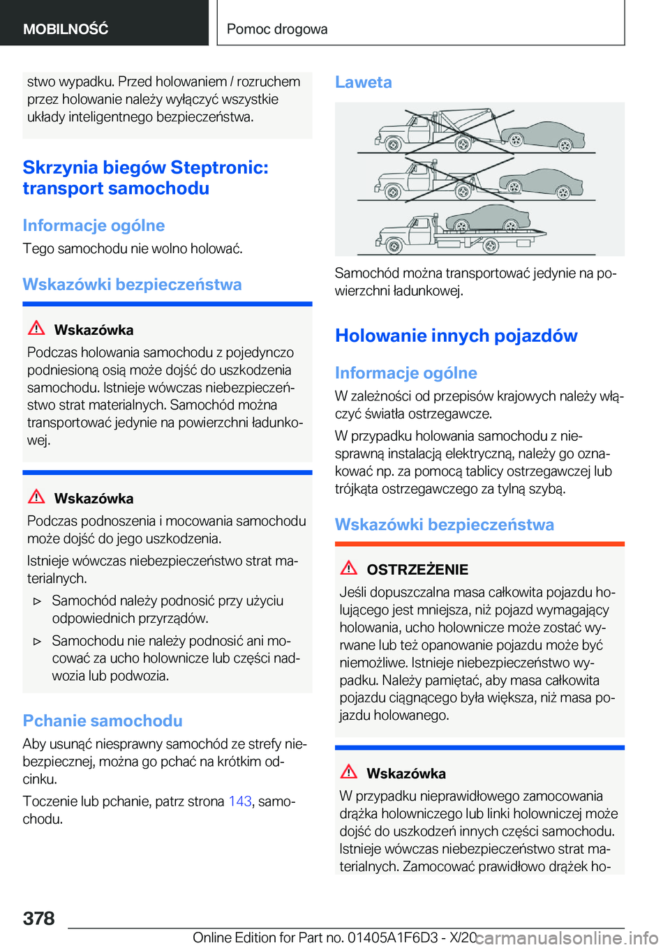 BMW X4 2021  Instrukcja obsługi (in Polish) �s�t�w�o��w�y�p�a�d�k�u�.��P�r�z�e�d��h�o�l�o�w�a�n�i�e�m��/��r�o�z�r�u�c�h�e�m�p�r�z�e�z��h�o�l�o�w�a�n�i�e��n�a�l�e9�y��w�y�ł�