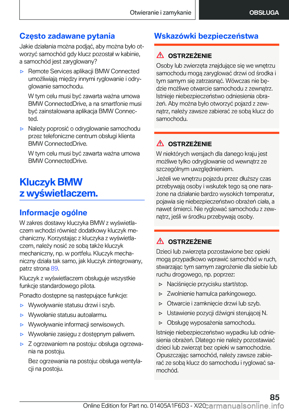 BMW X4 2021  Instrukcja obsługi (in Polish) �C�z�