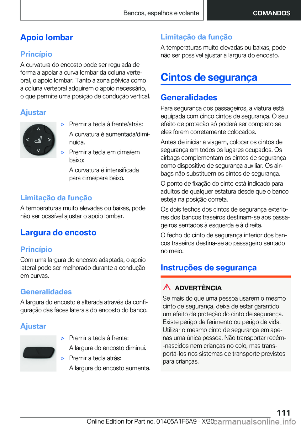 BMW X4 2021  Manual do condutor (in Portuguese) �A�p�o�i�o��l�o�m�b�a�r�P�r�i�n�c�
