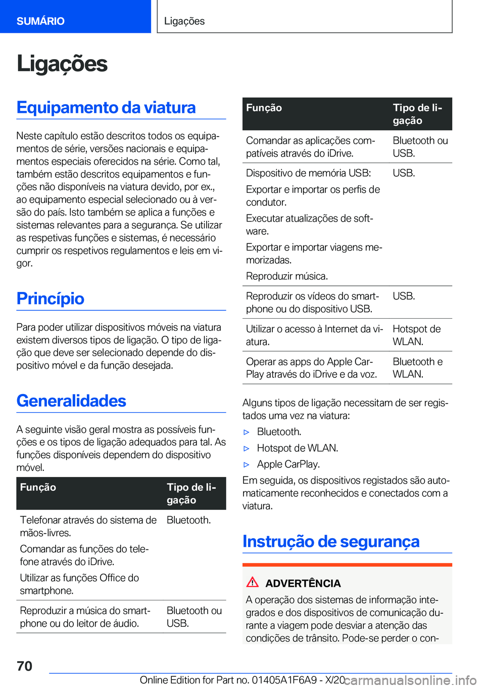 BMW X4 2021  Manual do condutor (in Portuguese) �L�i�g�a�
