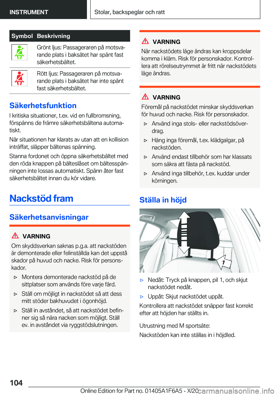 BMW X4 2021  InstruktionsbÖcker (in Swedish) �S�y�m�b�o�l�B�e�s�k�r�i�v�n�i�n�g�G�r�