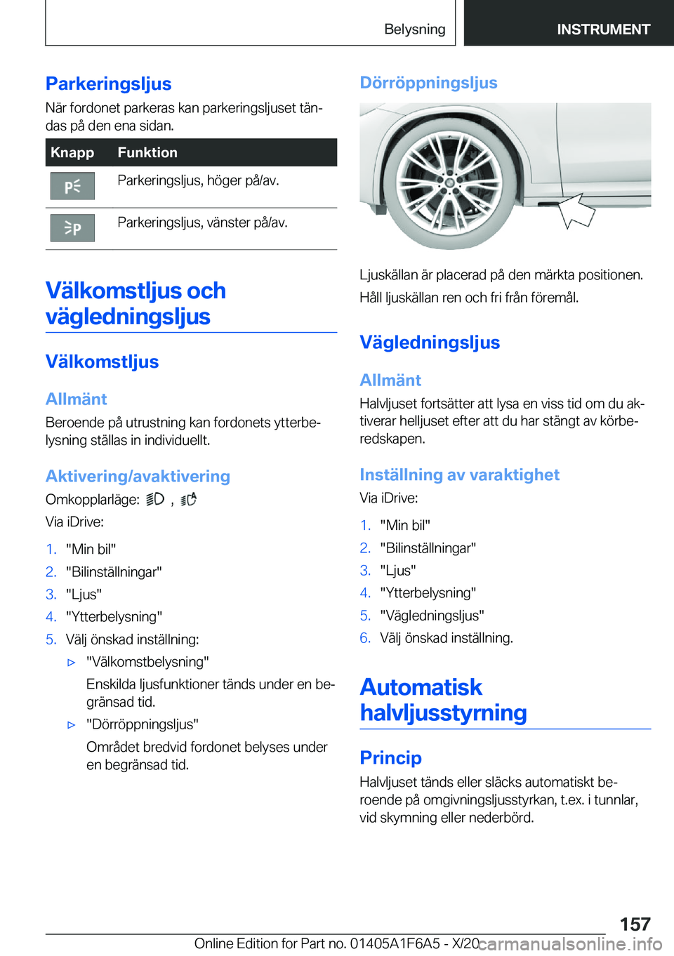 BMW X4 2021  InstruktionsbÖcker (in Swedish) �P�a�r�k�e�r�i�n�g�s�l�j�u�s�N�ä�r��f�o�r�d�o�n�e�t��p�a�r�k�e�r�a�s��k�a�n��p�a�r�k�e�r�i�n�g�s�l�j�u�s�e�t��t�ä�nj
�d�a�s��p�å��d�e�n��e�n�a��s�i�d�a�n�.�K�n�a�p�p�F�u�n�k�t�i�o�n�P�a�r