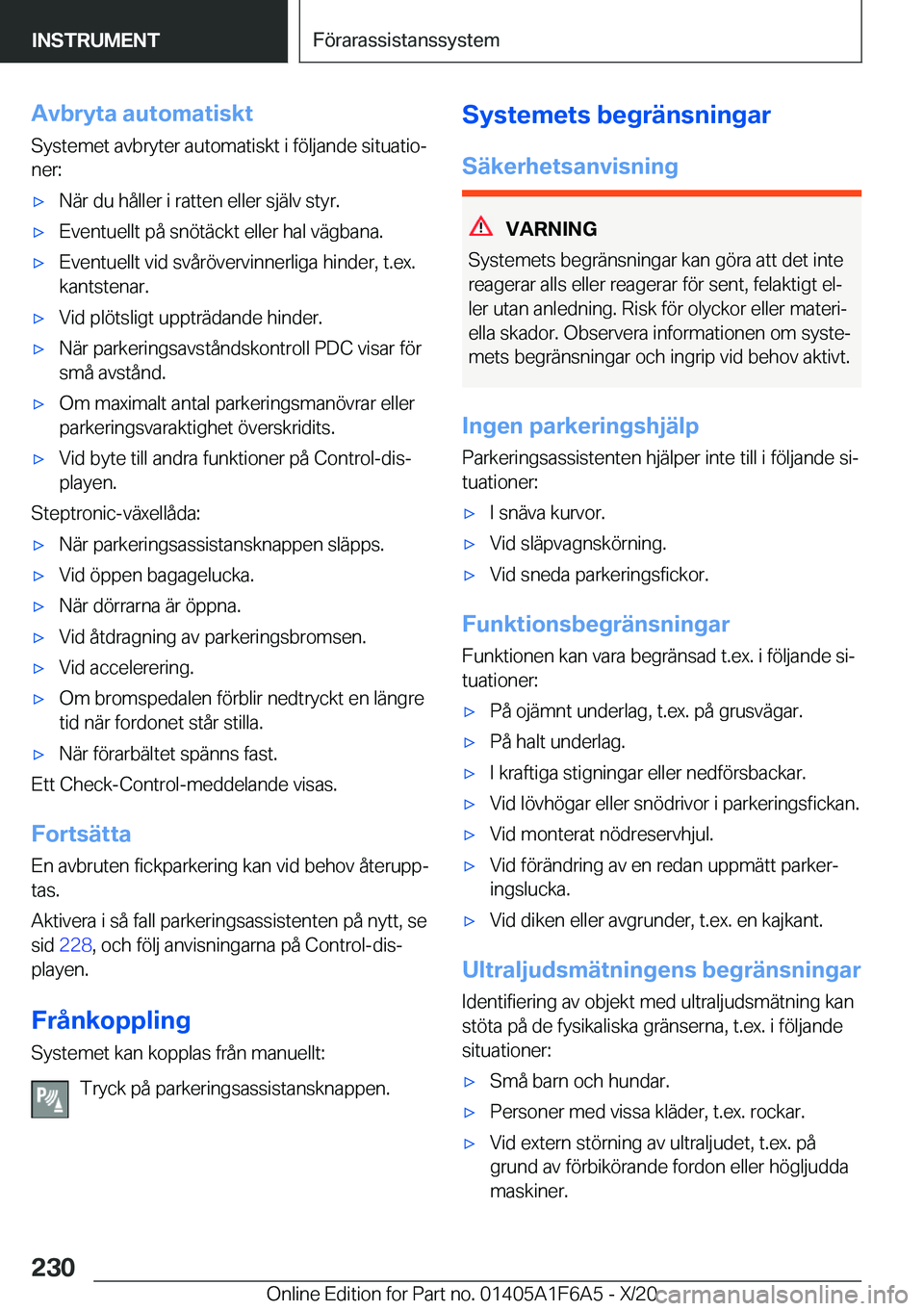 BMW X4 2021  InstruktionsbÖcker (in Swedish) �A�v�b�r�y�t�a��a�u�t�o�m�a�t�i�s�k�t
�S�y�s�t�e�m�e�t��a�v�b�r�y�t�e�r��a�u�t�o�m�a�t�i�s�k�t��i��f�