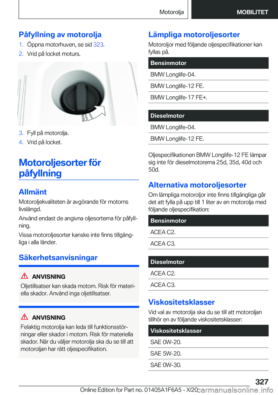 BMW X4 2021  InstruktionsbÖcker (in Swedish) �P�å�f�y�l�l�n�i�n�g��a�v��m�o�t�o�r�o�l�j�a�1�.�