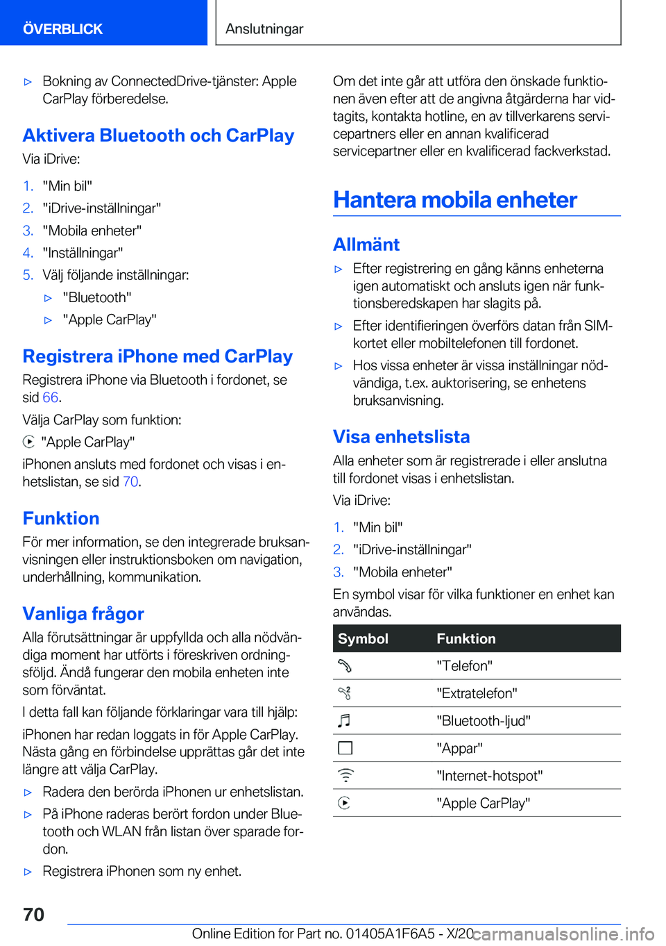 BMW X4 2021  InstruktionsbÖcker (in Swedish) x�B�o�k�n�i�n�g��a�v��C�o�n�n�e�c�t�e�d�D�r�i�v�e�-�t�j�ä�n�s�t�e�r�:��A�p�p�l�e
�C�a�r�P�l�a�y��f�