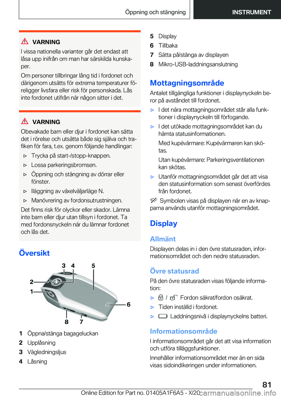 BMW X4 2021  InstruktionsbÖcker (in Swedish) �V�A�R�N�I�N�G
�I��v�i�s�s�a��n�a�t�i�o�n�e�l�l�a��v�a�r�i�a�n�t�e�r��g�å�r��d�e�t��e�n�d�a�s�t��a�t�t
�l�å�s�a��u�p�p��i�n�i�f�r�å�n��o�m��m�a�n��h�a�r��s�ä�r�s�k�i�l�d�a��k�u�n�s�k