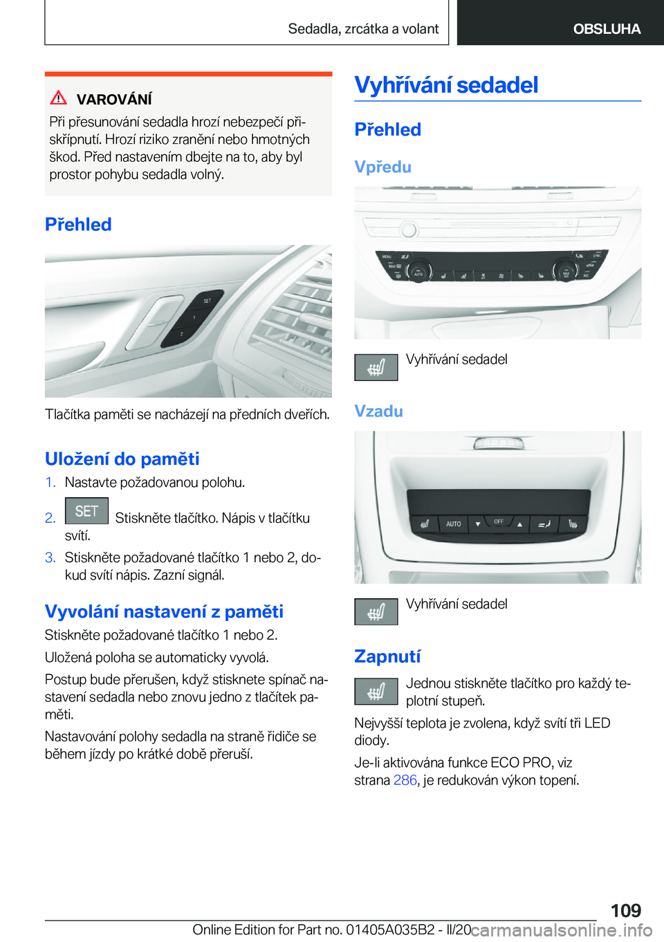BMW X4 2020  Návod na použití (in Czech) �V�A�R�O�V�