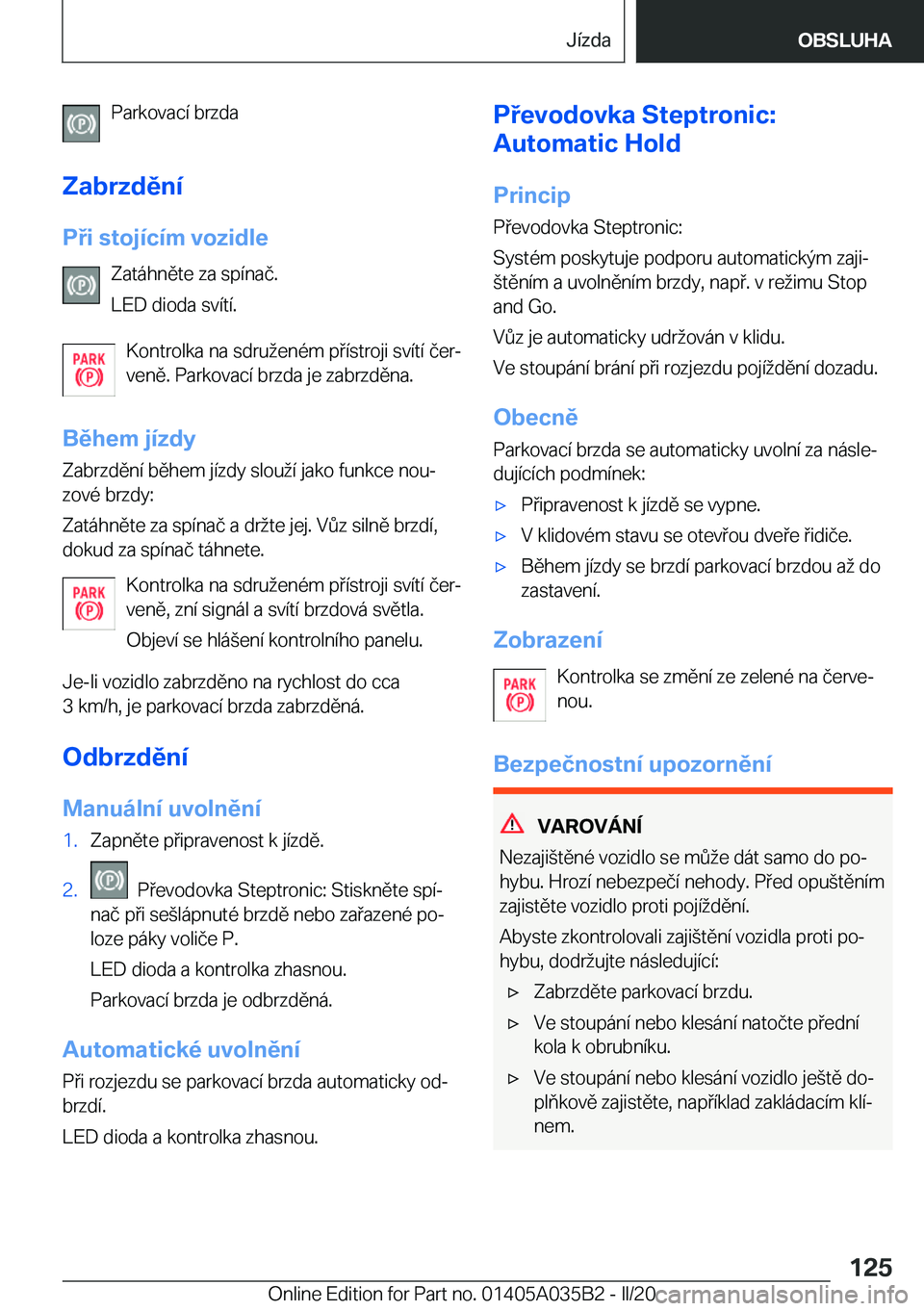 BMW X4 2020  Návod na použití (in Czech) �P�a�r�k�o�v�a�c�