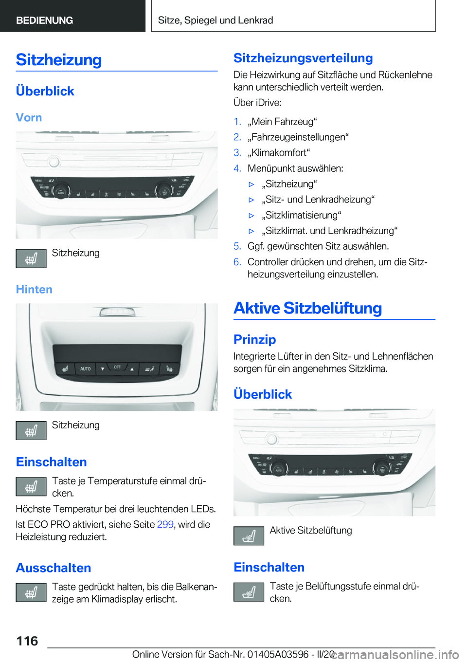 BMW X4 2020  Betriebsanleitungen (in German) �S�i�t�z�h�e�i�z�u�n�g
�