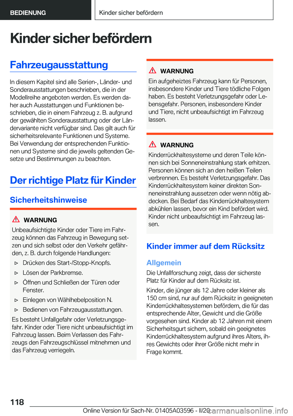 BMW X4 2020  Betriebsanleitungen (in German) �K�i�n�d�e�r��s�i�c�h�e�r��b�e�f�