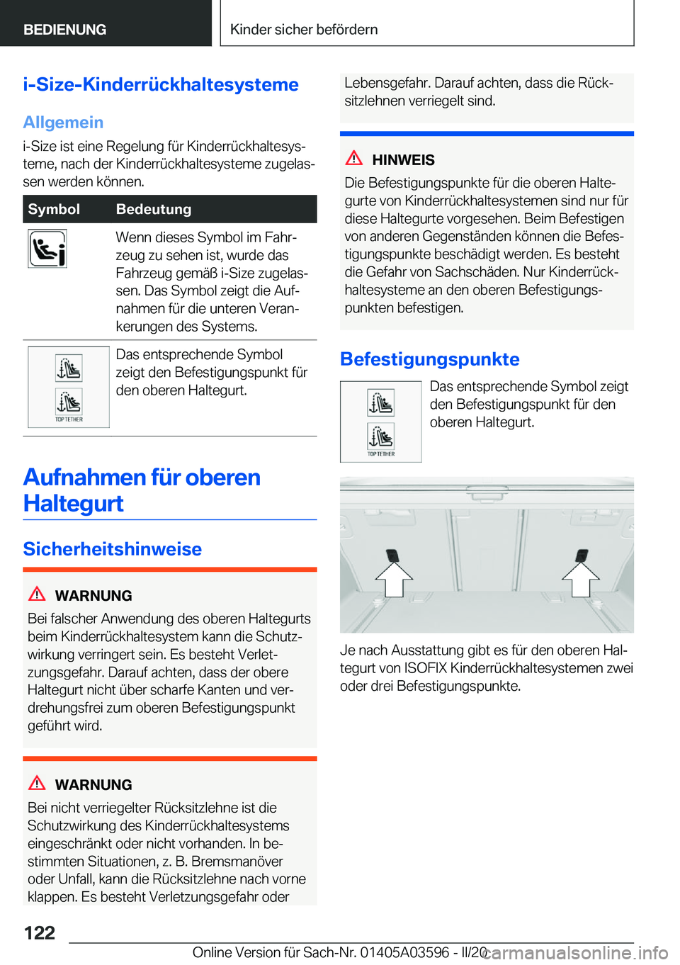 BMW X4 2020  Betriebsanleitungen (in German) �i�-�S�i�z�e�-�K�i�n�d�e�r�r�