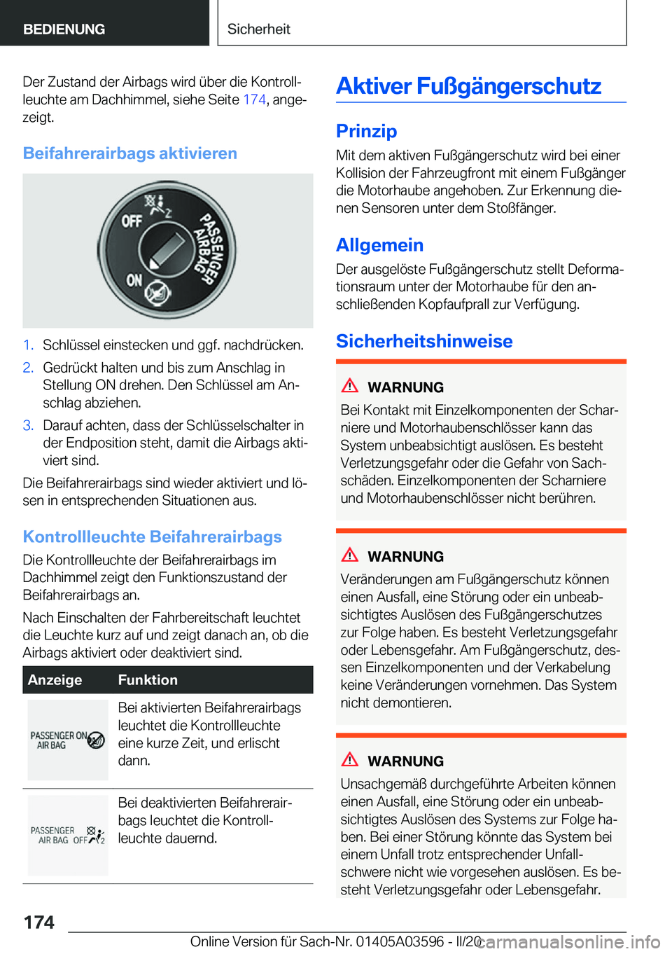 BMW X4 2020  Betriebsanleitungen (in German) �D�e�r��Z�u�s�t�a�n�d��d�e�r��A�i�r�b�a�g�s��w�i�r�d��
