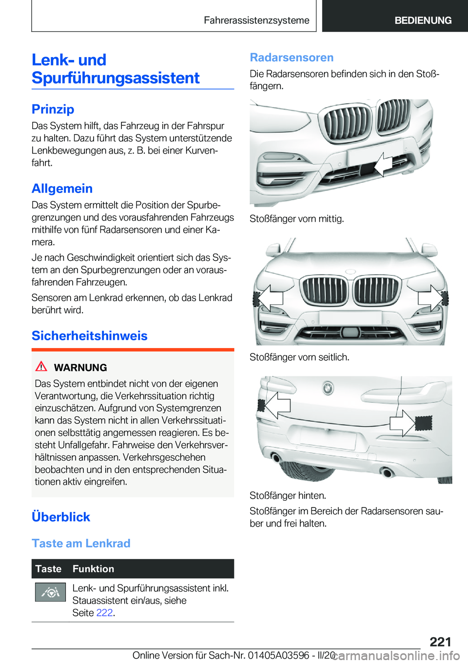 BMW X4 2020  Betriebsanleitungen (in German) �L�e�n�k�-��u�n�d
�S�p�u�r�f�