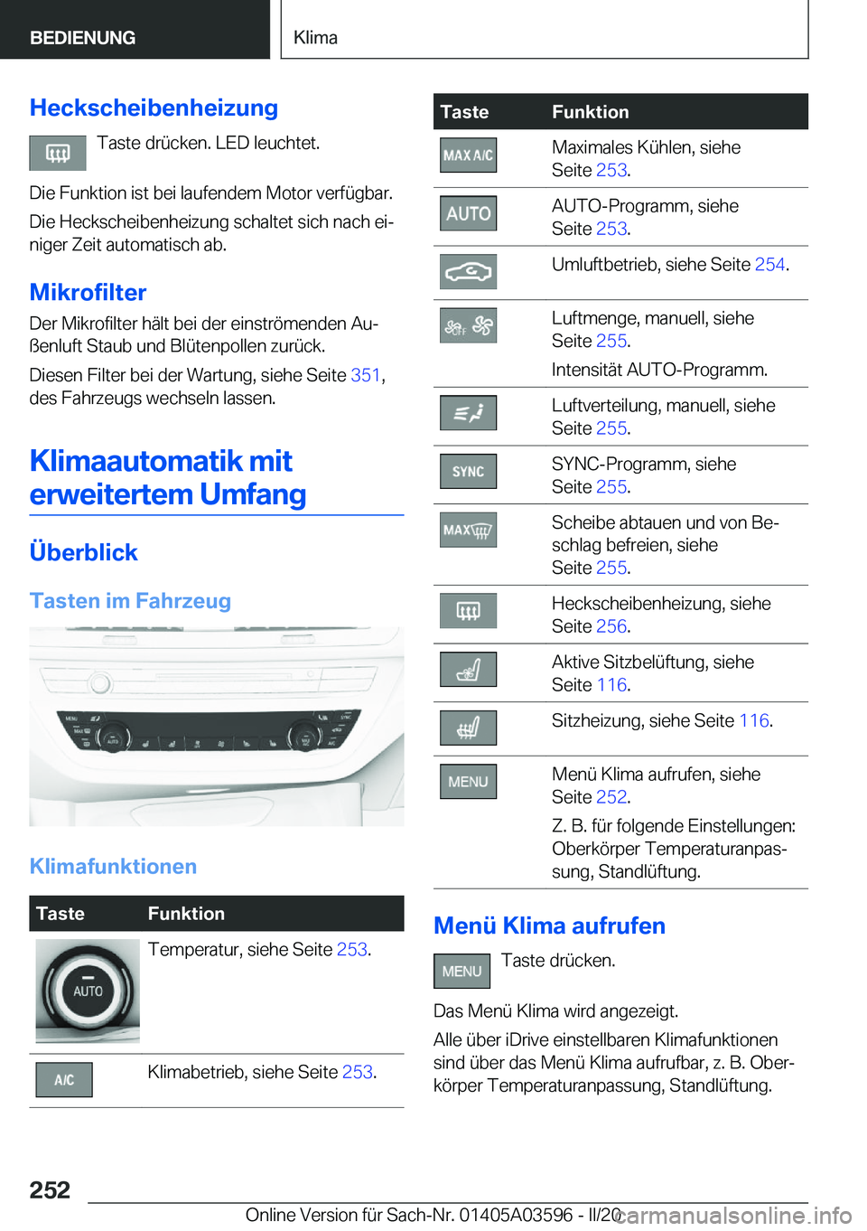 BMW X4 2020  Betriebsanleitungen (in German) �H�e�c�k�s�c�h�e�i�b�e�n�h�e�i�z�u�n�g�T�a�s�t�e��d�r�