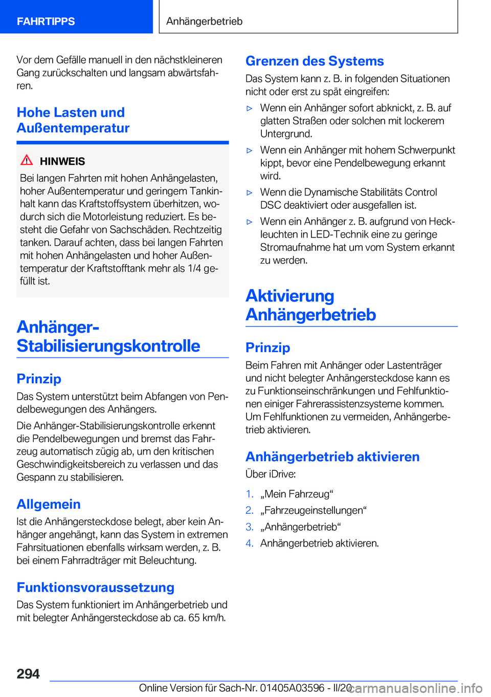 BMW X4 2020  Betriebsanleitungen (in German) �V�o�r��d�e�m��G�e�f�