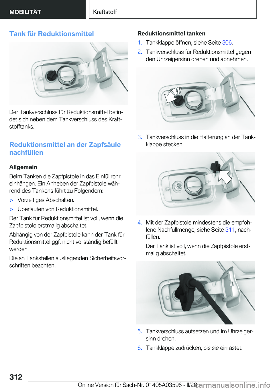 BMW X4 2020  Betriebsanleitungen (in German) �T�a�n�k��f�