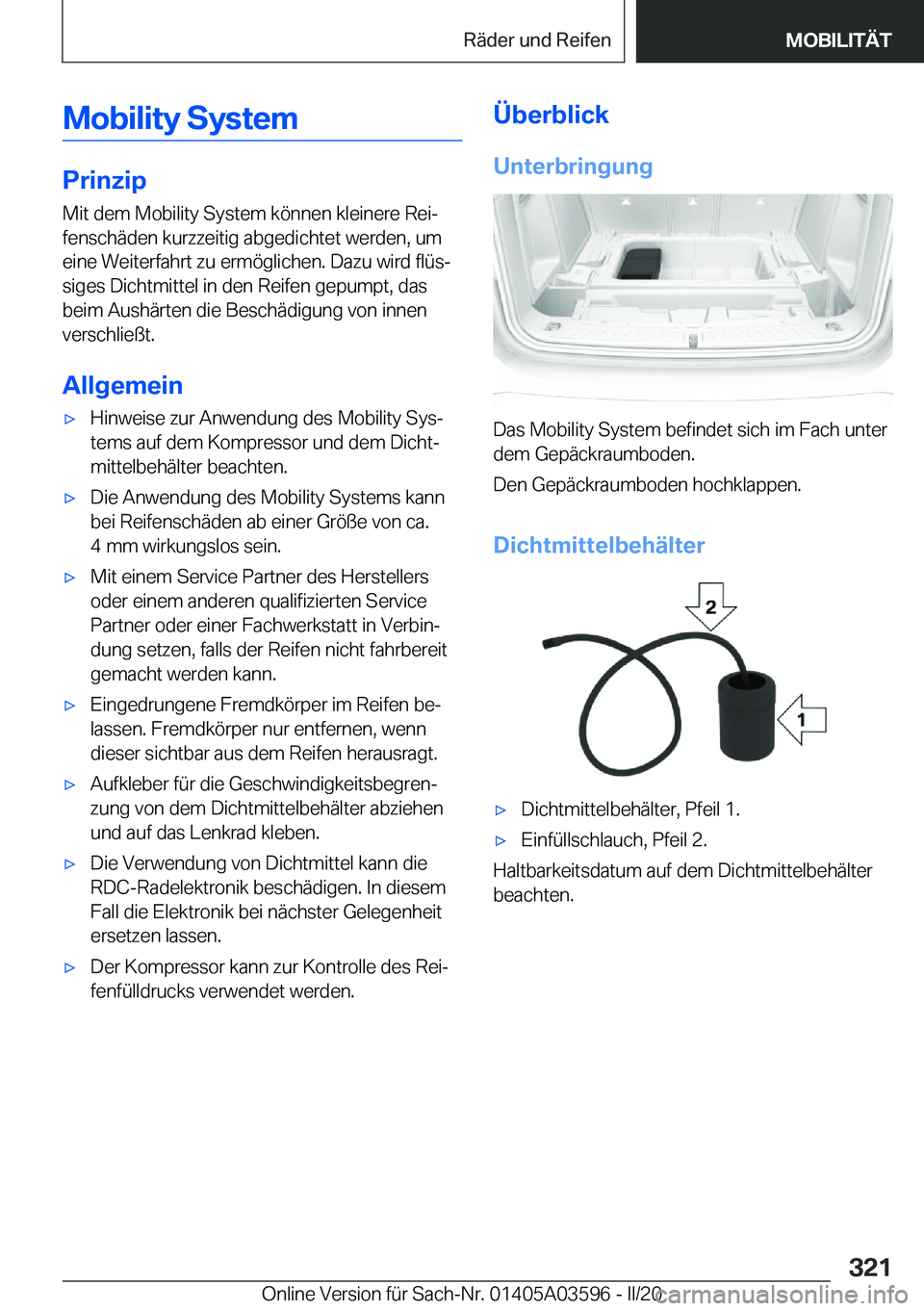 BMW X4 2020  Betriebsanleitungen (in German) �M�o�b�i�l�i�t�y��S�y�s�t�e�m
�P�r�i�n�z�i�p�M�i�t��d�e�m��M�o�b�i�l�i�t�y��S�y�s�t�e�m��k�