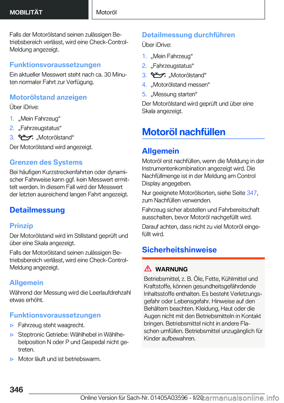 BMW X4 2020  Betriebsanleitungen (in German) �F�a�l�l�s��d�e�r��M�o�t�o�r�