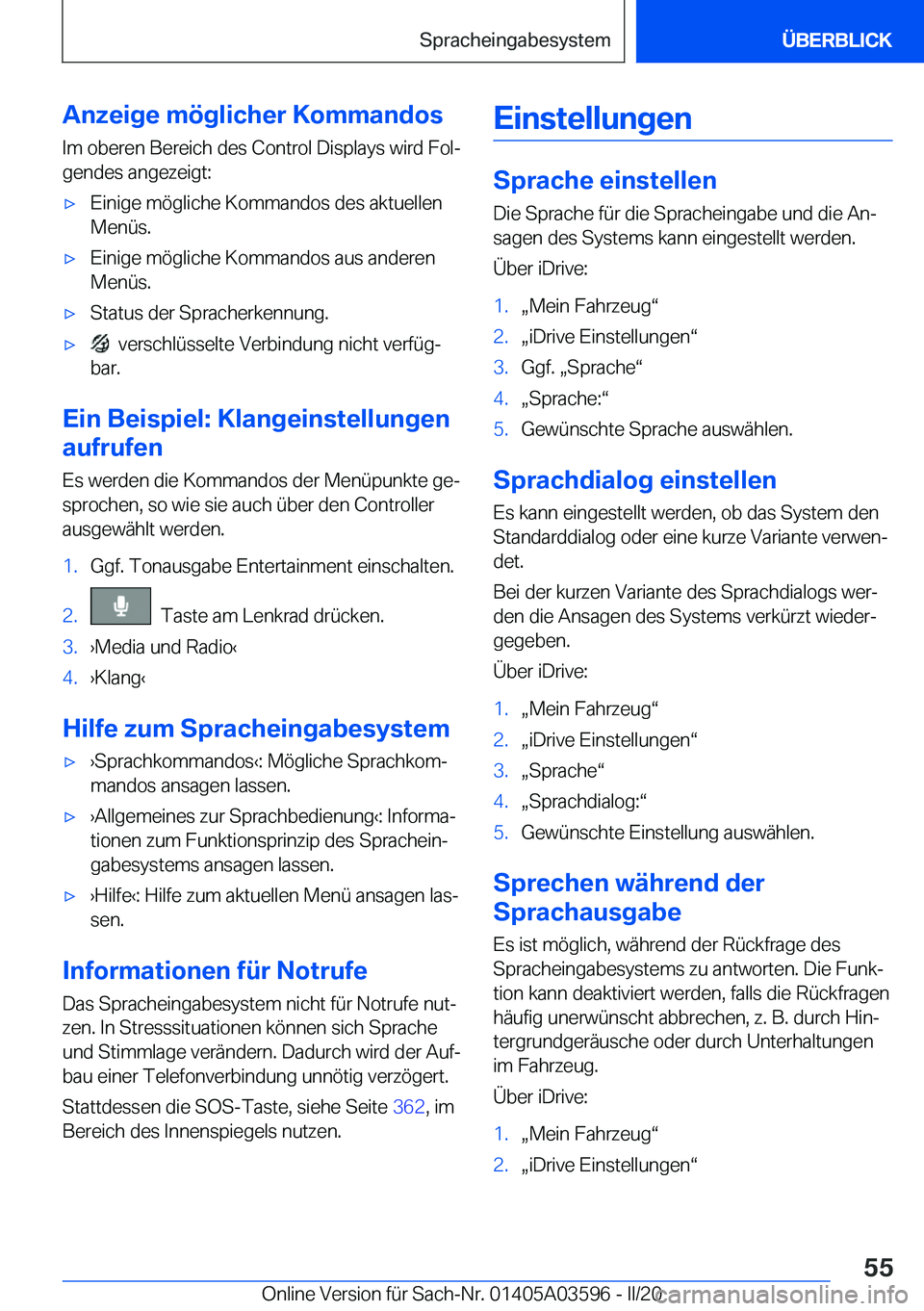 BMW X4 2020  Betriebsanleitungen (in German) �A�n�z�e�i�g�e��m�