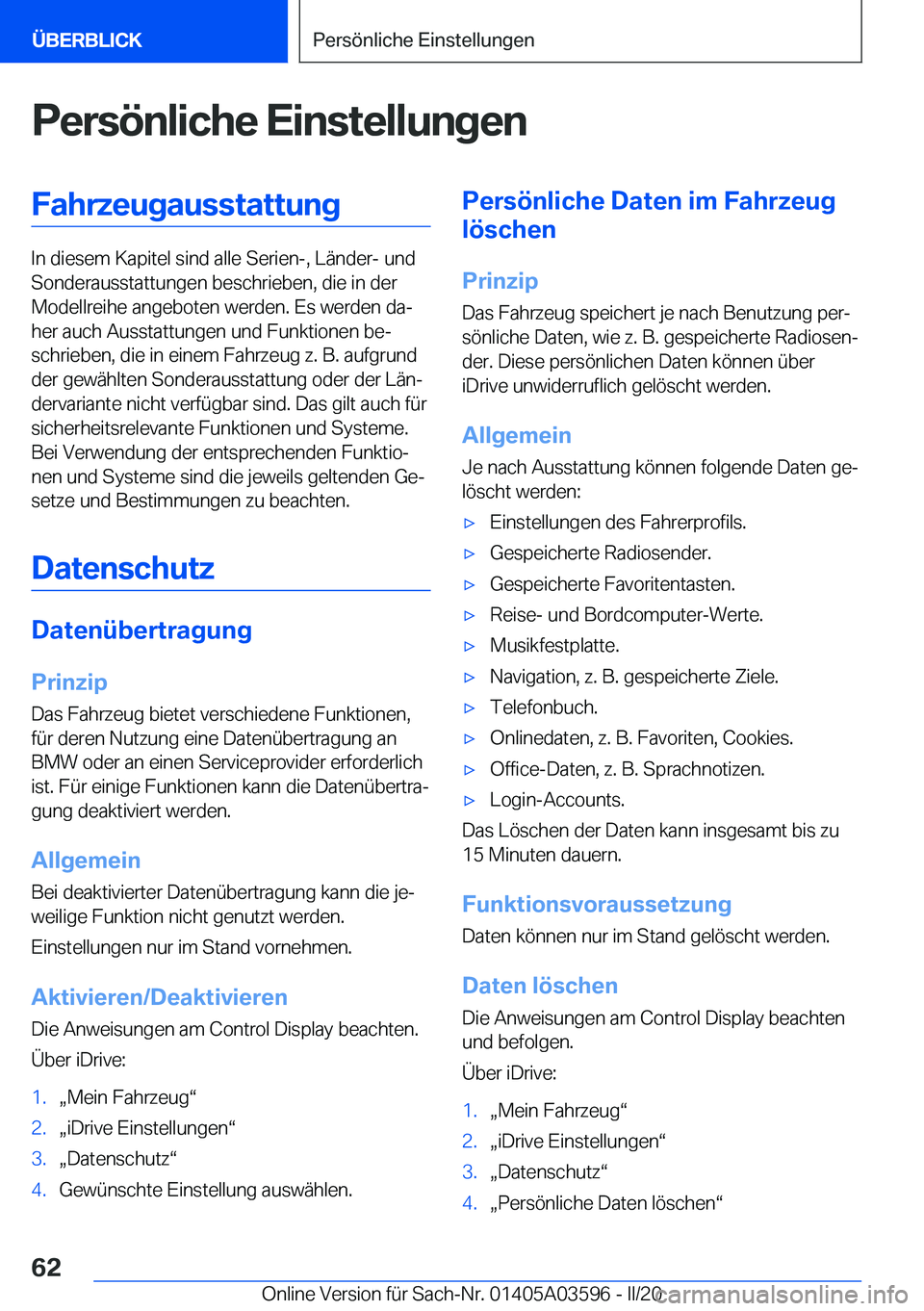 BMW X4 2020  Betriebsanleitungen (in German) �P�e�r�s�