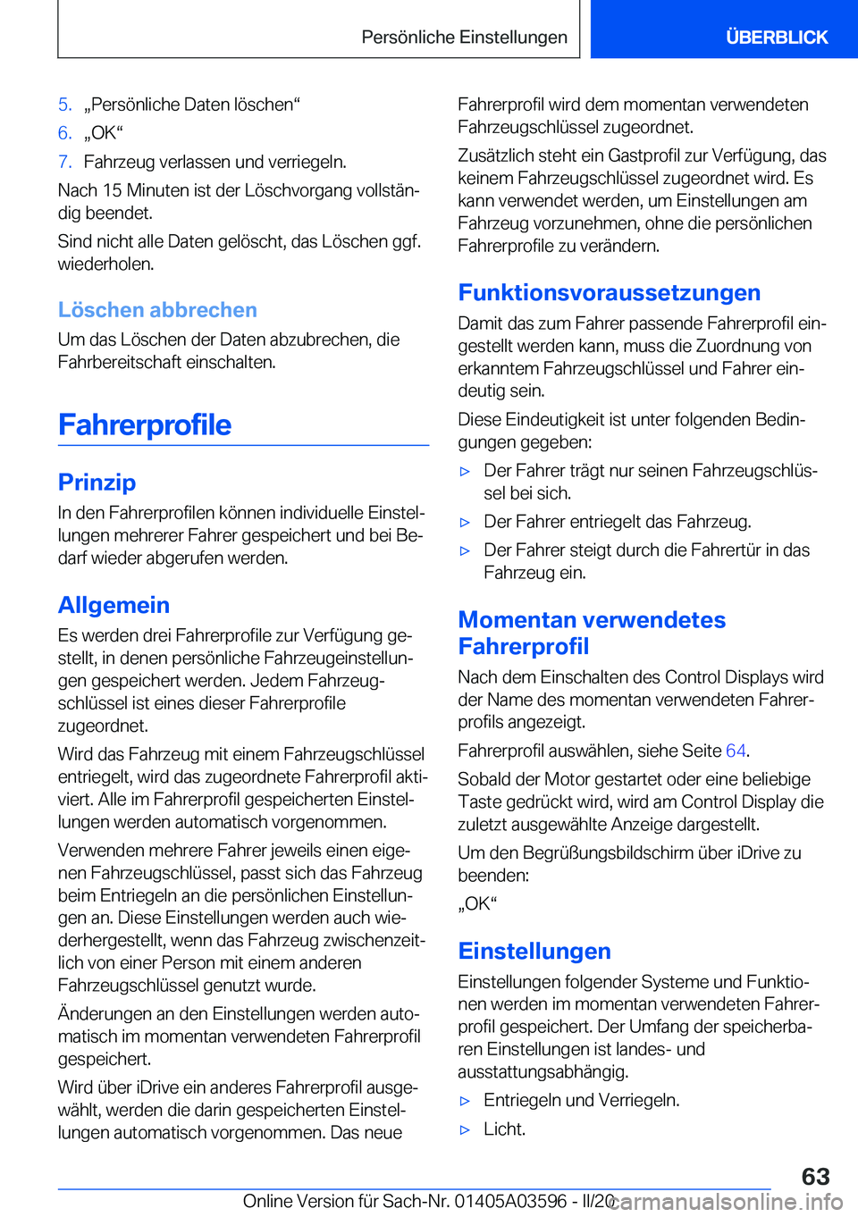 BMW X4 2020  Betriebsanleitungen (in German) �5�.x�P�e�r�s�