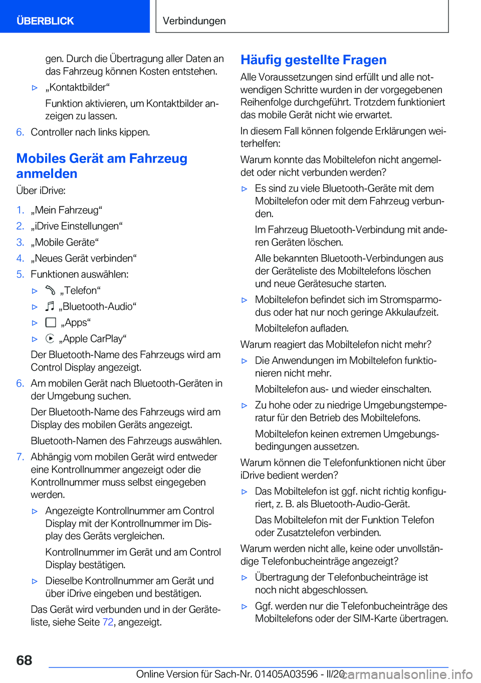 BMW X4 2020  Betriebsanleitungen (in German) �g�e�n�.��D�u�r�c�h��d�i�e��