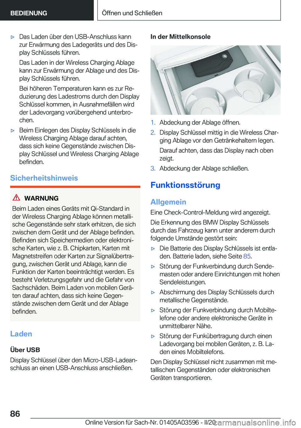 BMW X4 2020  Betriebsanleitungen (in German) x�D�a�s��L�a�d�e�n��