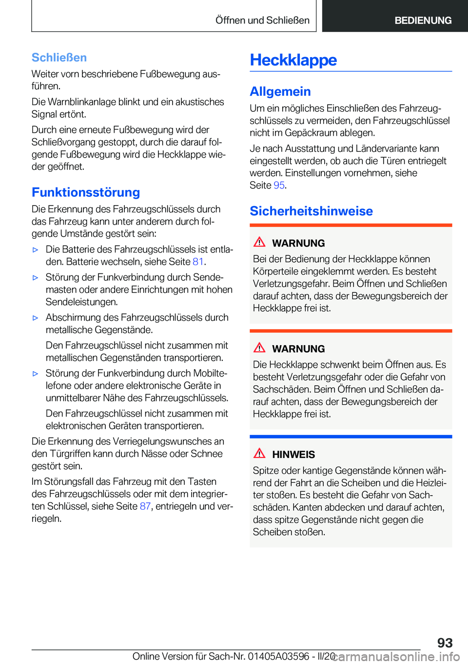 BMW X4 2020  Betriebsanleitungen (in German) �S�c�h�l�i�e�
