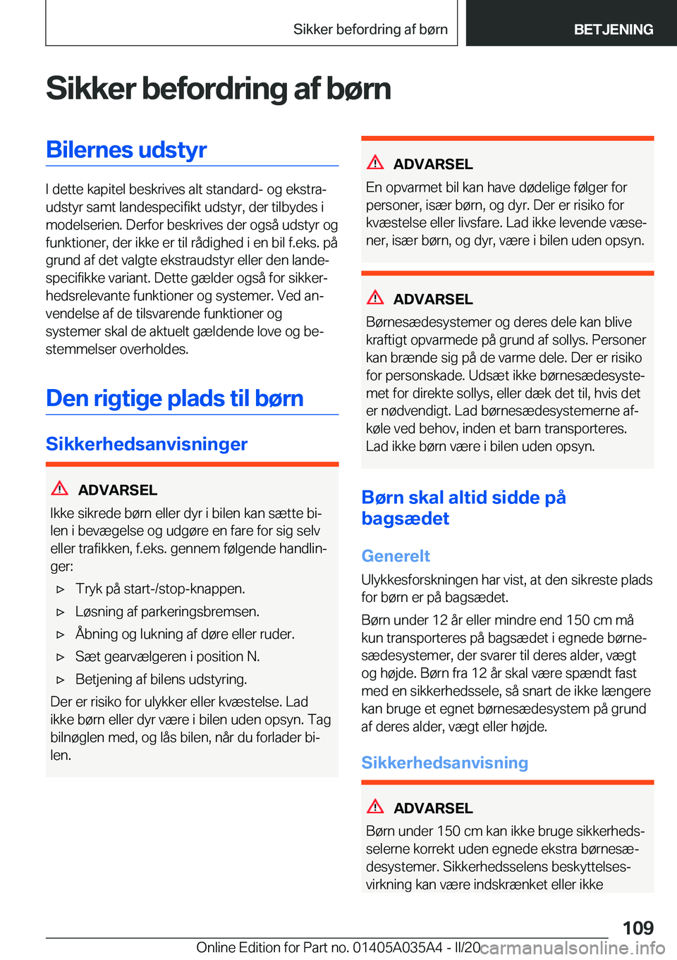 BMW X4 2020  InstruktionsbØger (in Danish) �S�i�k�k�e�r��b�e�f�o�r�d�r�i�n�g��a�f��b�