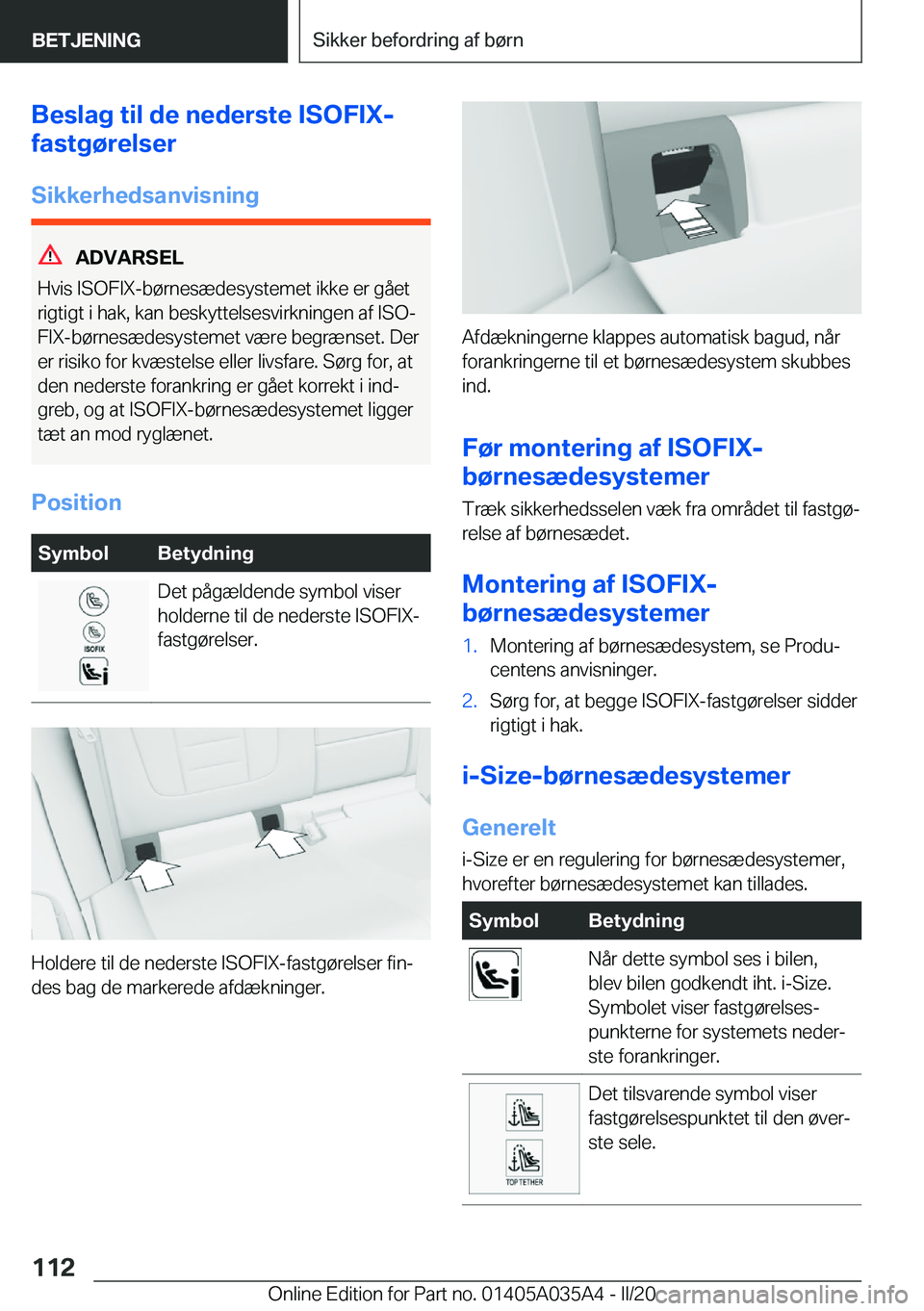 BMW X4 2020  InstruktionsbØger (in Danish) �B�e�s�l�a�g��t�i�l��d�e��n�e�d�e�r�s�t�e��I�S�O�F�I�X�-
�f�a�s�t�g�