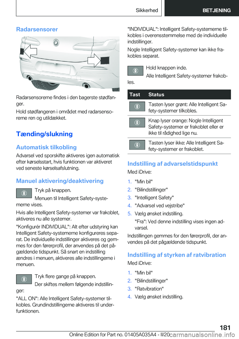 BMW X4 2020  InstruktionsbØger (in Danish) �R�a�d�a�r�s�e�n�s�o�r�e�r
�R�a�d�a�r�s�e�n�s�o�r�e�r�n�e��f�i�n�d�e�s��i��d�e�n��b�a�g�e�r�s�t�e��s�t�